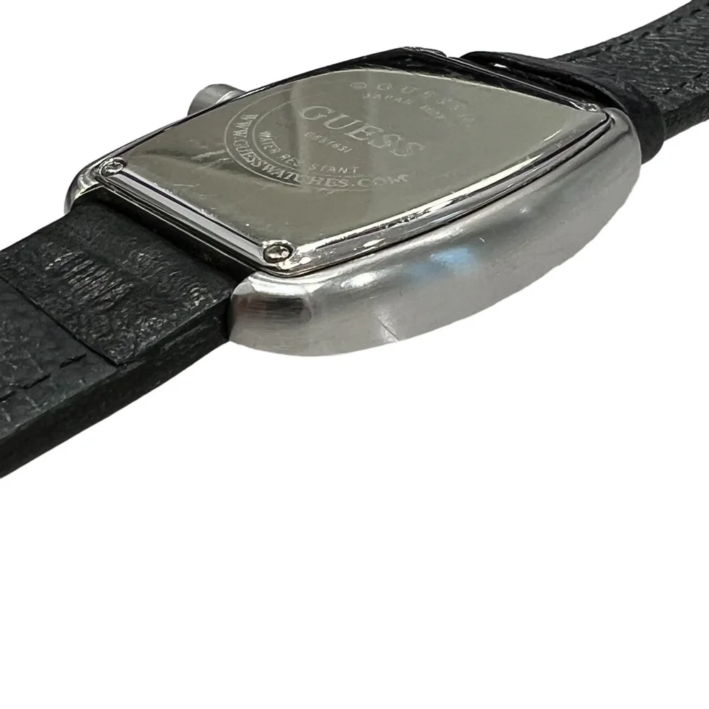 GUESS BLACK TANK WATCH w RECTANGLE FACE & PAVE CRYSTAL BEZEL & LEATHER STRAP